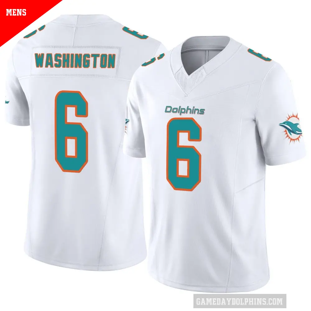 Men's Miami Dolphins ＃6 Malik Washington White Limited Vapor F.U.S.E. Jersey