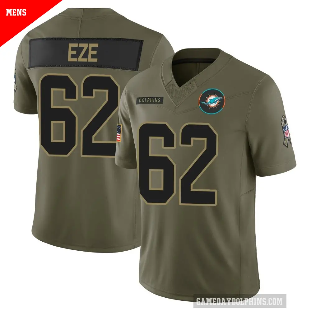 Men's Miami Dolphins ＃62 Obinna Eze Olive Limited 2025 Salute to Service Jersey
