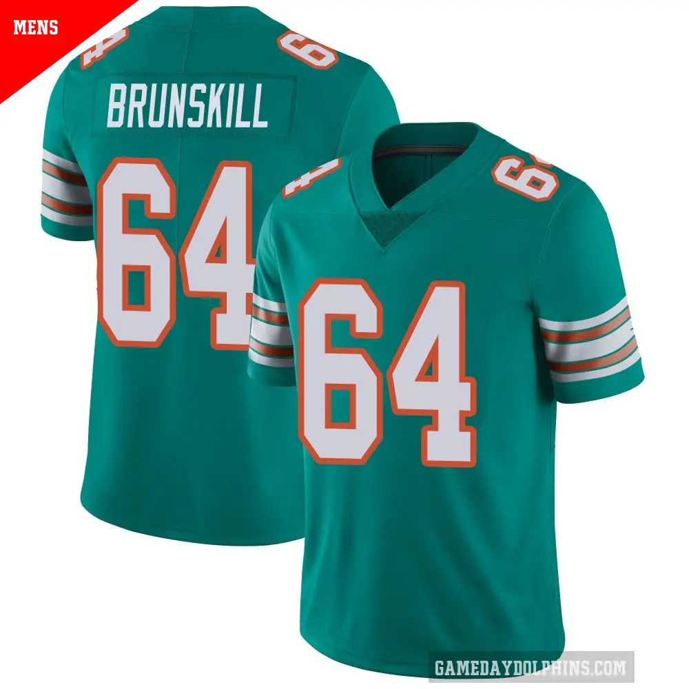 Men's Miami Dolphins ＃64 Daniel Brunskill Aqua Limited Alternate Vapor Untouchable Jersey