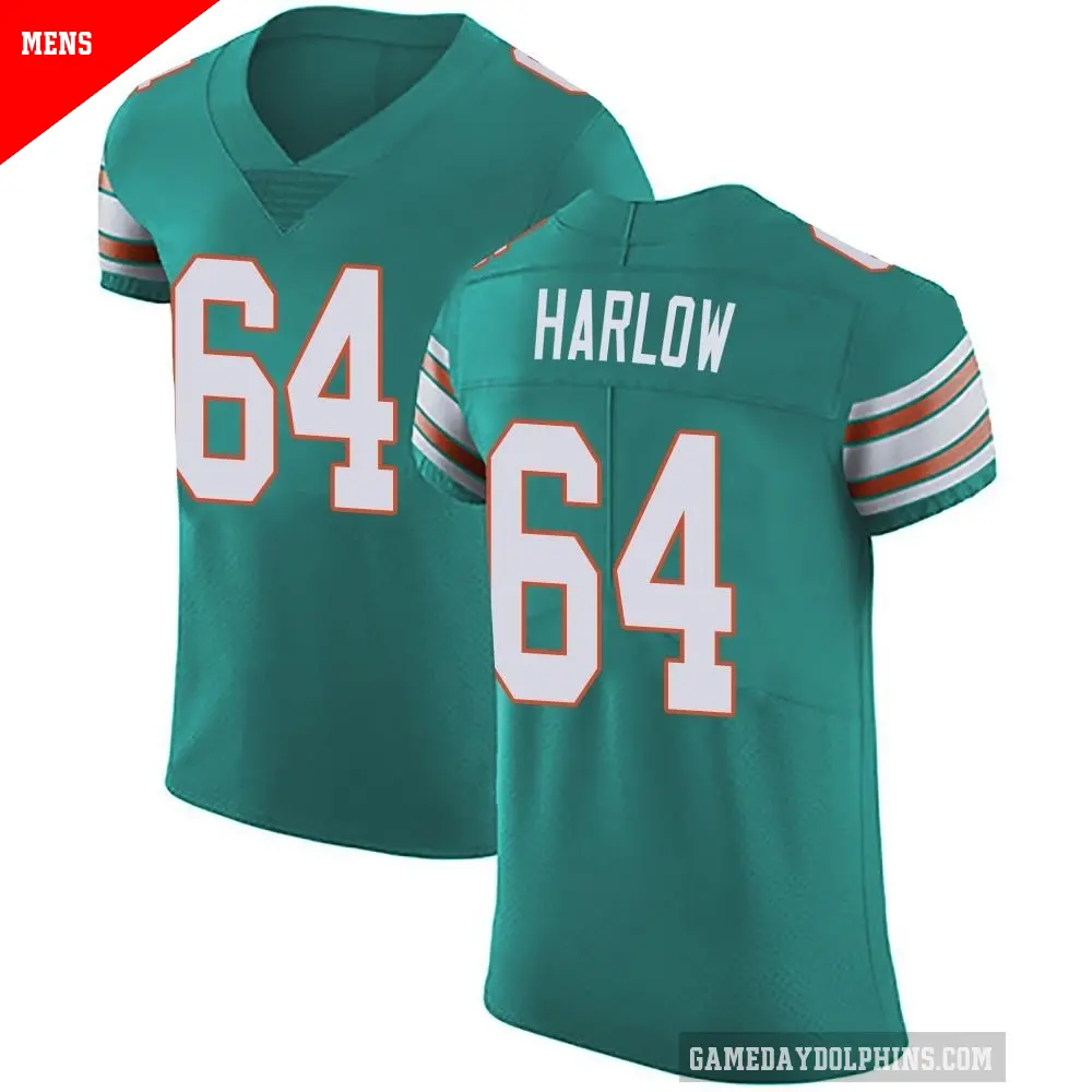Men's Miami Dolphins ＃64 Sean Harlow Green Elite Aqua Alternate Vapor Untouchable Jersey