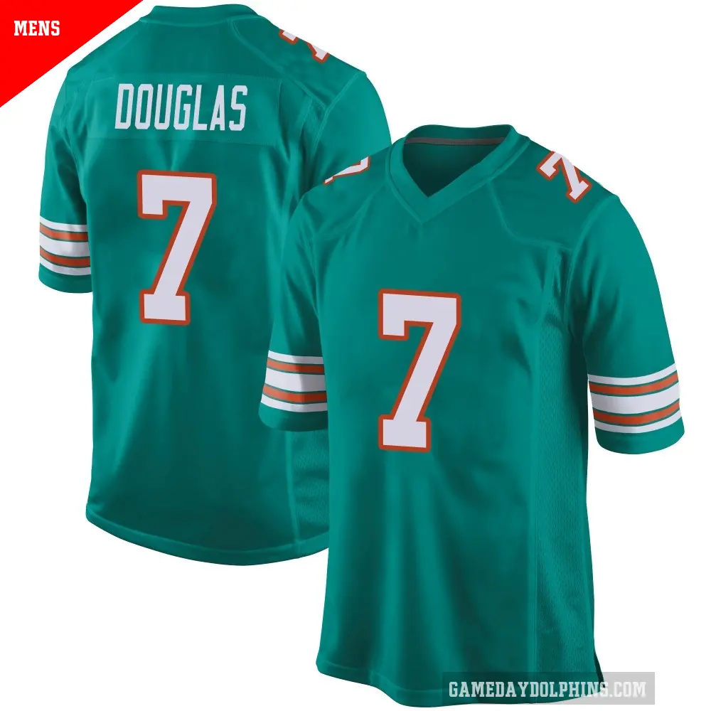 Men's Miami Dolphins ＃7 Caleb Douglas Aqua Game Alternate Jersey