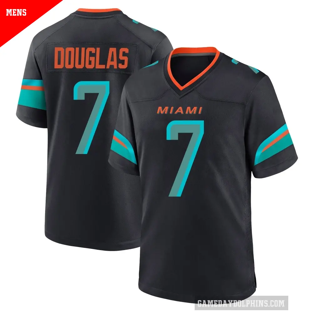 Men's Miami Dolphins ＃7 Caleb Douglas Blue Game Pitch 2025 Rivalries Collection Jersey