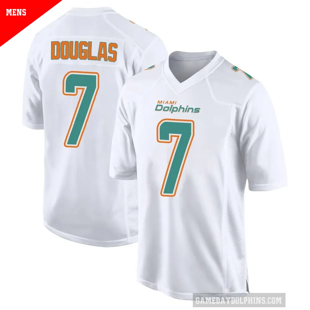 Men's Miami Dolphins ＃7 Caleb Douglas White Game Fashion Jersey