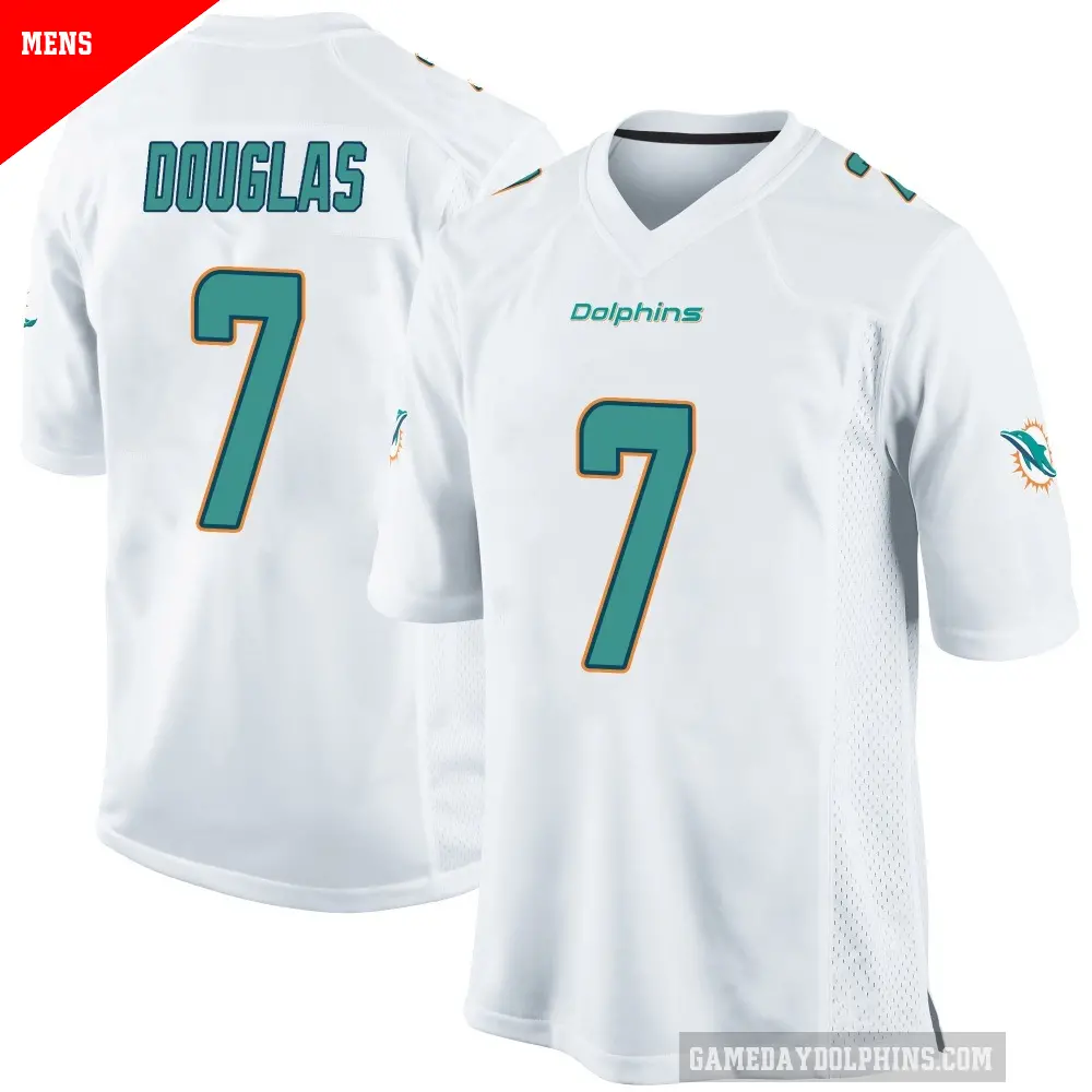Men's Miami Dolphins ＃7 Caleb Douglas White Game Jersey