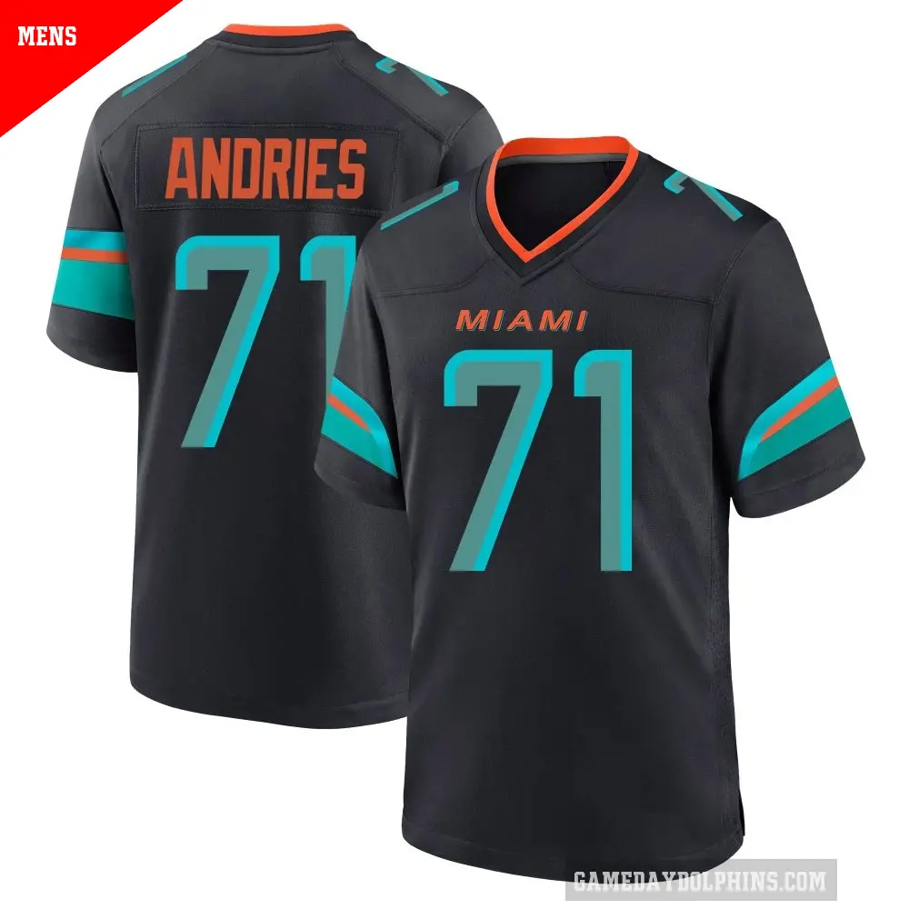 Men's Miami Dolphins ＃71 Blaise Andries Blue Game Pitch 2025 Rivalries Collection Jersey