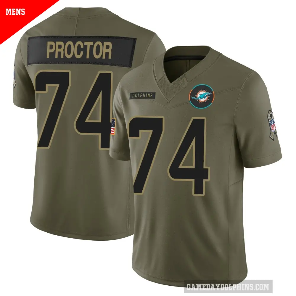 Men's Miami Dolphins ＃74 Kadyn Proctor Olive Limited 2025 Salute to Service Jersey