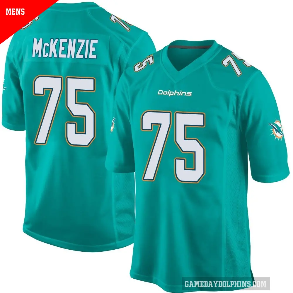 Men's Miami Dolphins ＃75 Jalen McKenzie Aqua Game Team Color Jersey