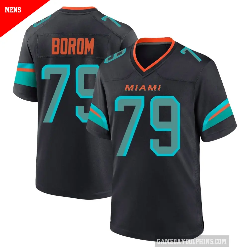 Men's Miami Dolphins ＃79 Larry Borom Blue Game Pitch 2025 Rivalries Collection Jersey