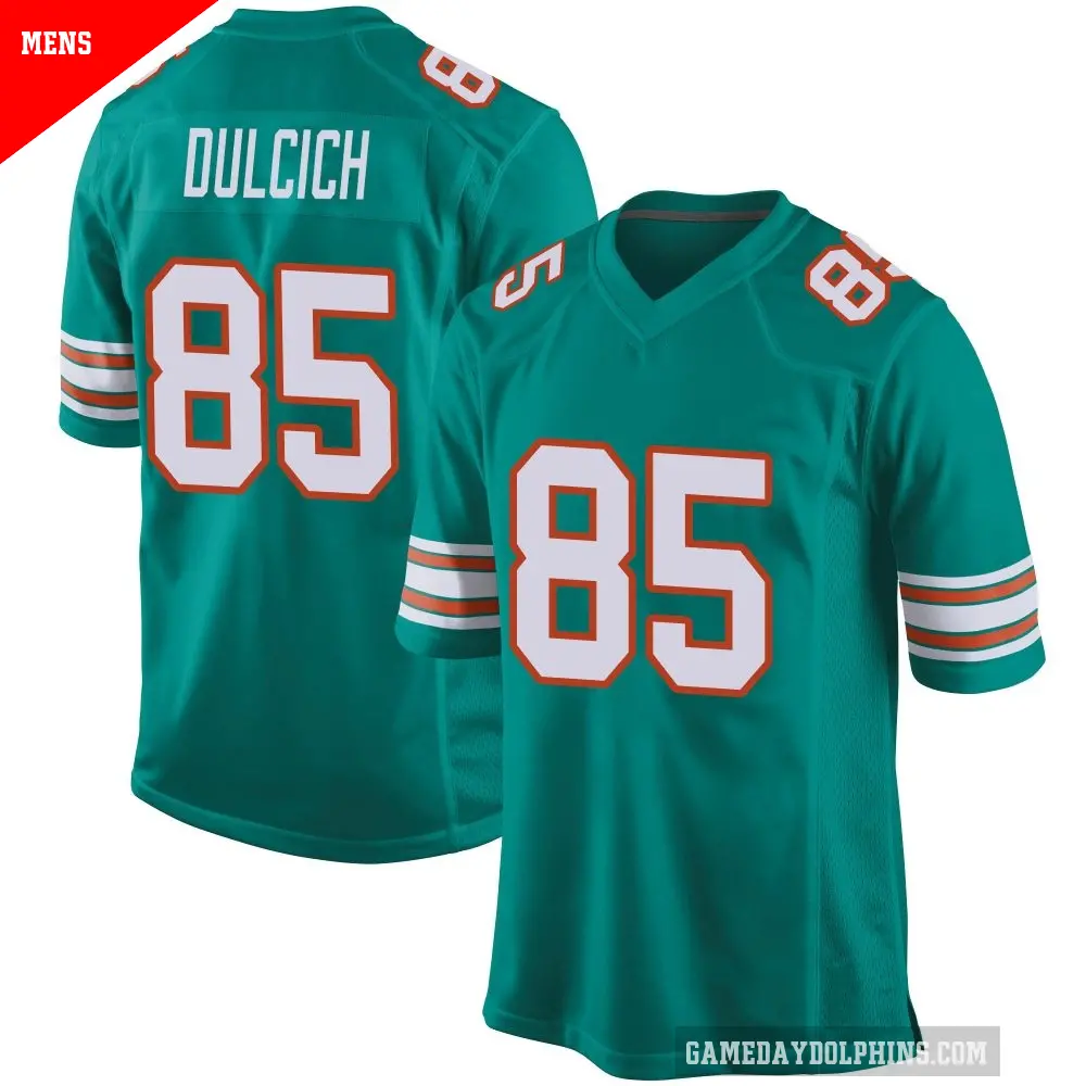 Men's Miami Dolphins ＃85 Greg Dulcich Aqua Game Alternate Jersey