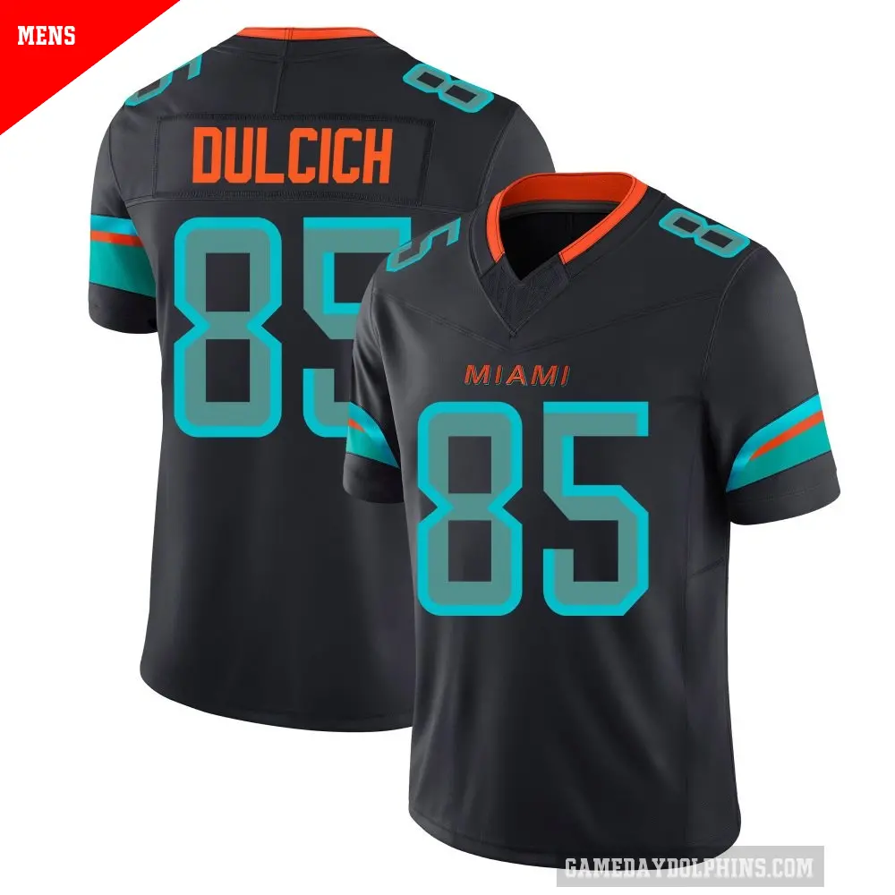 Men's Miami Dolphins ＃85 Greg Dulcich Blue Limited Pitch 2025 Rivalries Collection Jersey
