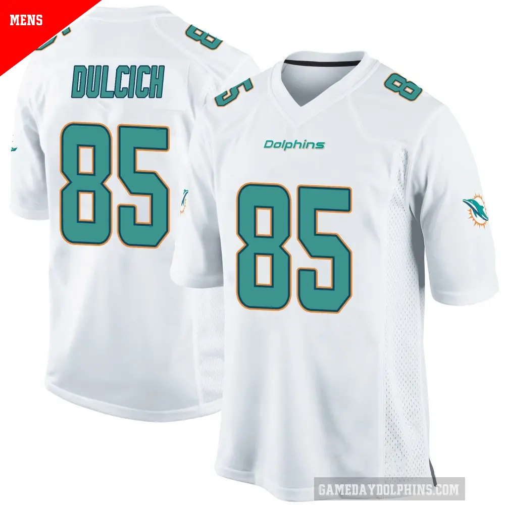 Men's Miami Dolphins ＃85 Greg Dulcich White Game Jersey