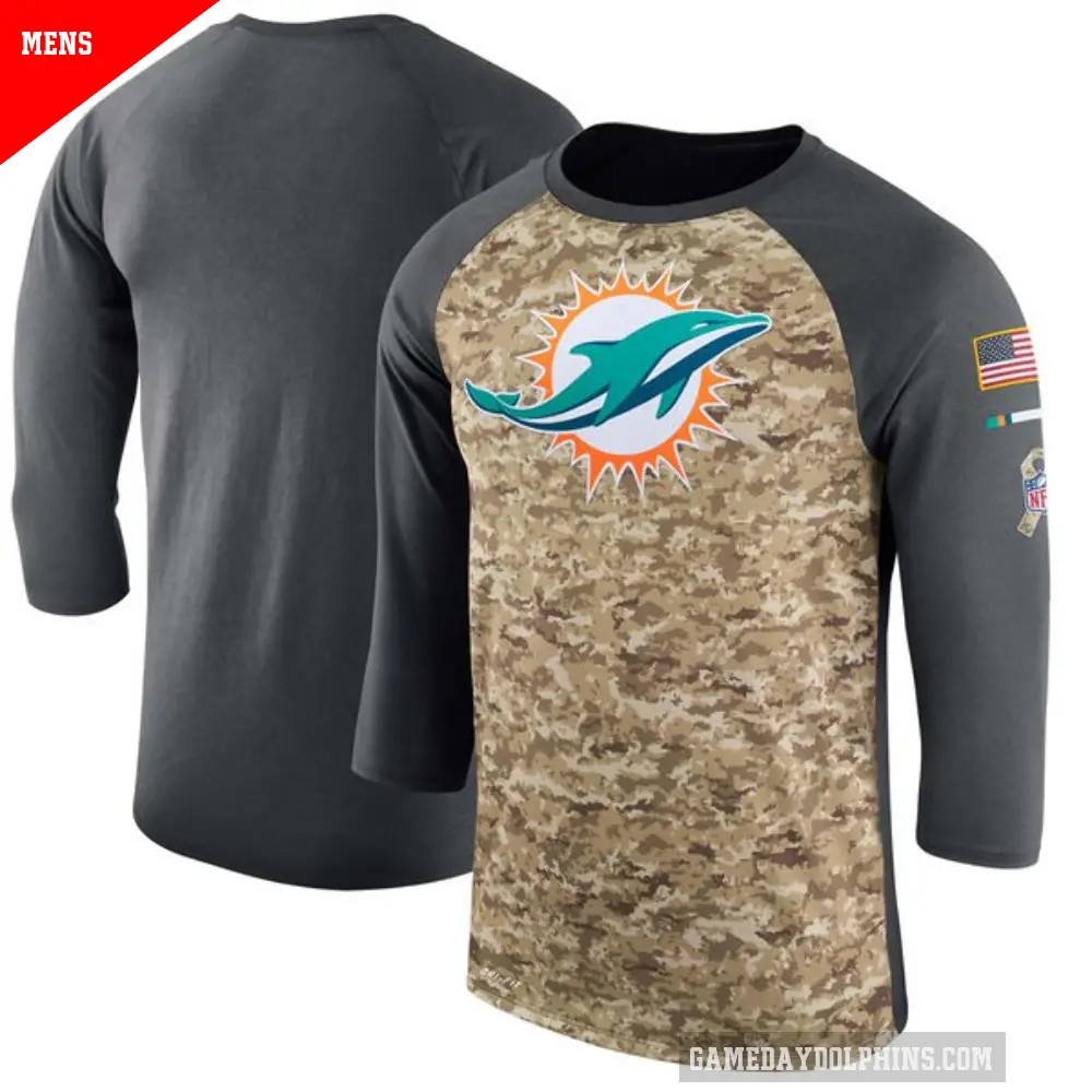 Men's Miami Dolphins Camo/Anthracite Legend Salute to Service 2017 Sideline Performance Three-Quarter Sleeve T-Shirt