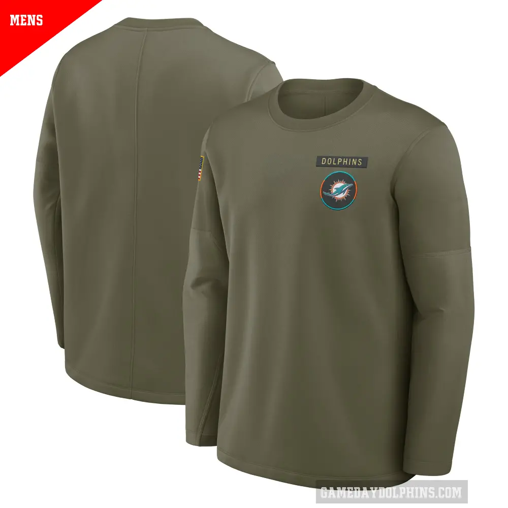 Men's Miami Dolphins Olive 2025 Salute to Service Sideline Coaches Long Sleeve T-Shirt