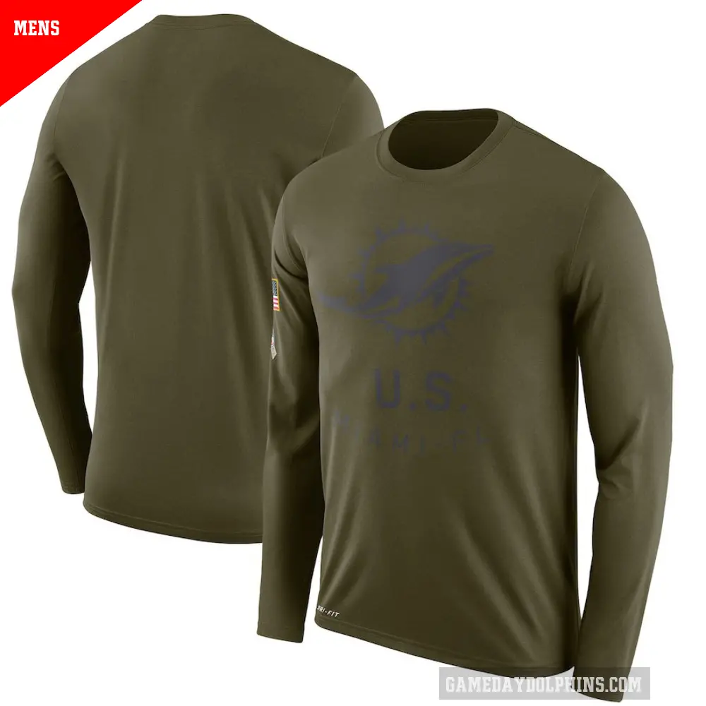 Men's Miami Dolphins Olive Legend 2018 Salute to Service Sideline Performance Long Sleeve T-Shirt