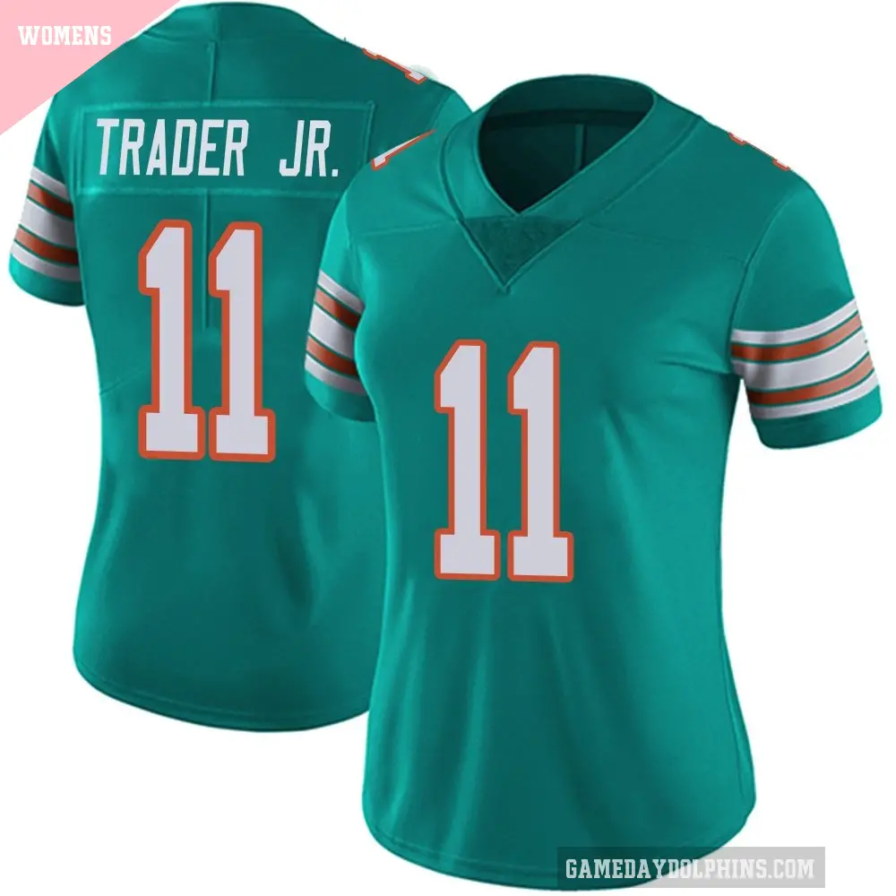 Women's Miami Dolphins ＃11 Dante Trader Jr. Aqua Limited Alternate Vapor Untouchable Jersey
