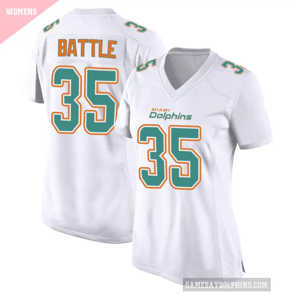Women's Miami Dolphins ＃35 Miles Battle White Game Fashion Jersey