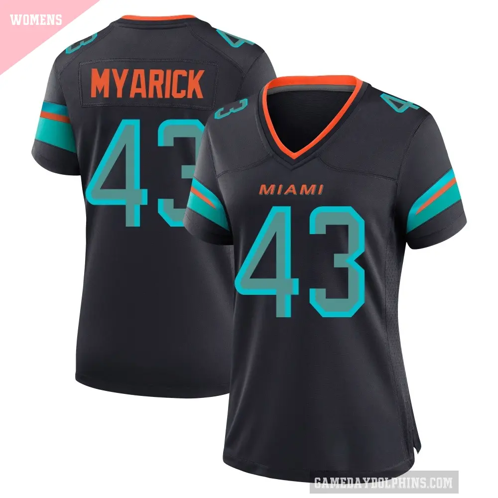 Women's Miami Dolphins ＃43 Chris Myarick Blue Game Pitch 2025 Rivalries Collection Jersey