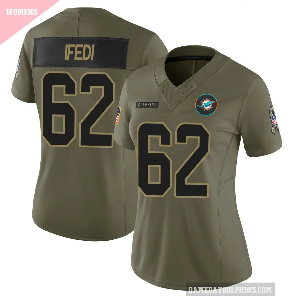 Women's Miami Dolphins ＃62 Germain Ifedi Olive Limited 2025 Salute to Service Jersey