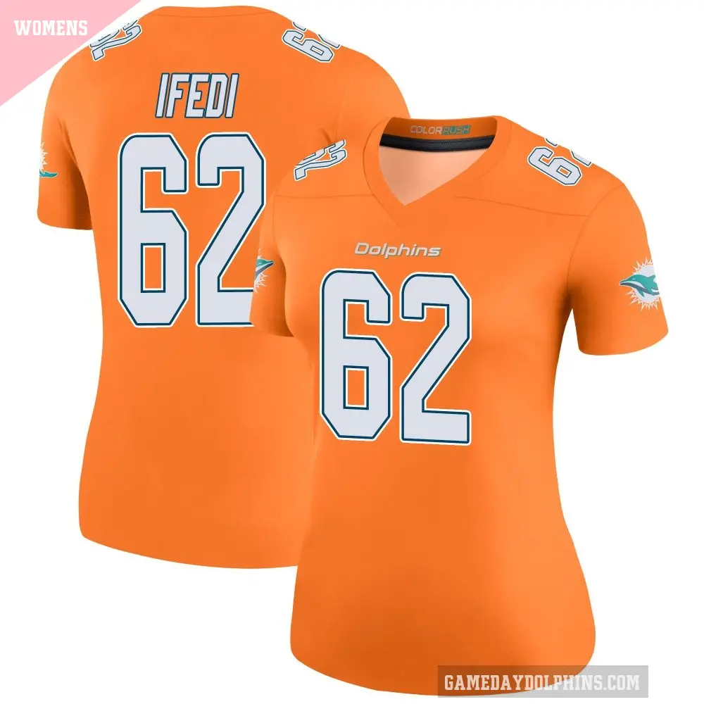 Women's Miami Dolphins ＃62 Germain Ifedi Orange Legend Color Rush Jersey