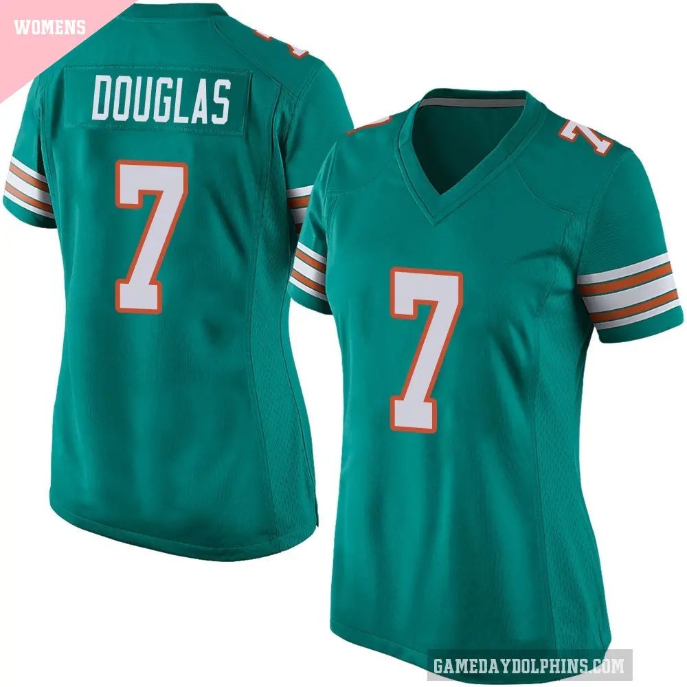 Women's Miami Dolphins ＃7 Caleb Douglas Aqua Game Alternate Jersey