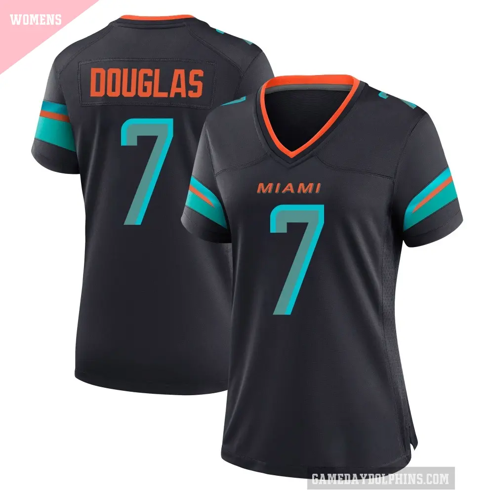 Women's Miami Dolphins ＃7 Caleb Douglas Blue Game Pitch 2025 Rivalries Collection Jersey