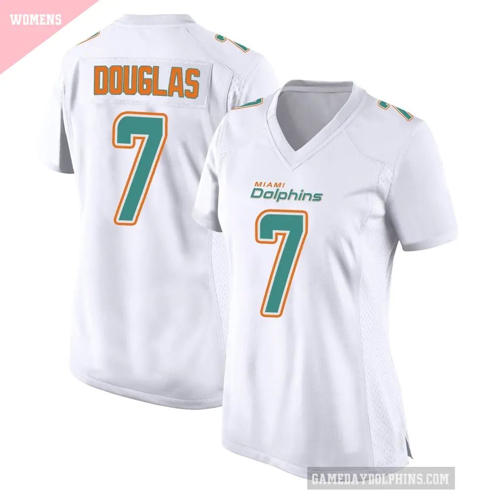 Women's Miami Dolphins ＃7 Caleb Douglas White Game Fashion Jersey