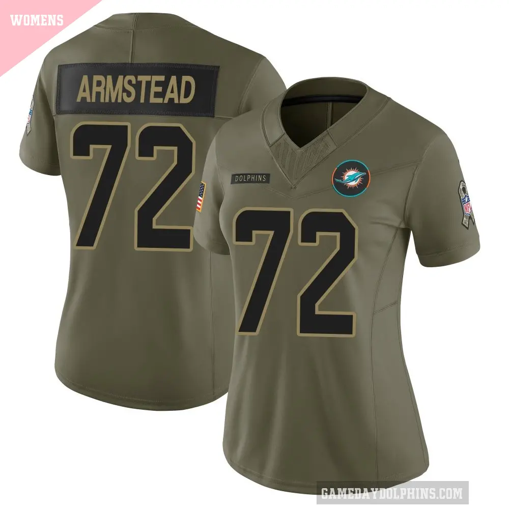 Women's Miami Dolphins ＃72 Terron Armstead Olive Limited 2025 Salute to Service Jersey