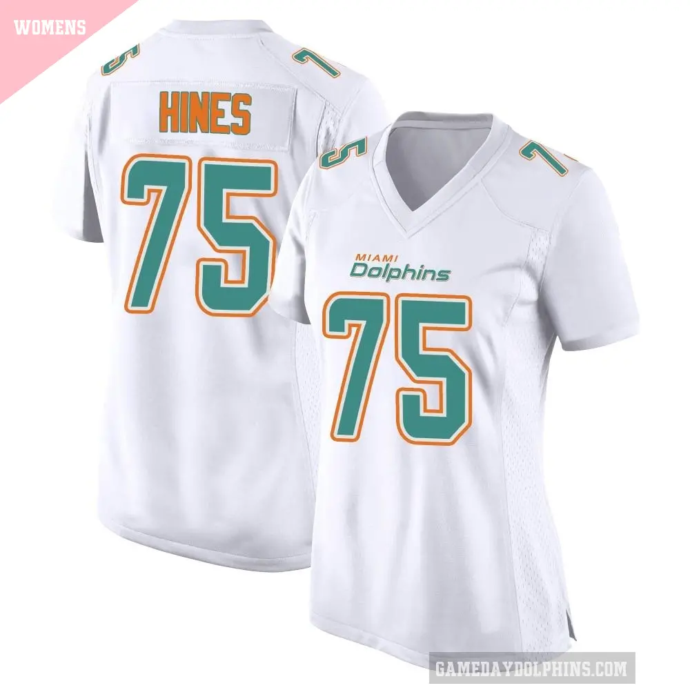 Women's Miami Dolphins ＃75 Chasen Hines White Game Fashion Jersey