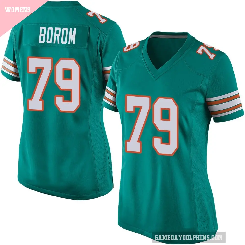 Women's Miami Dolphins ＃79 Larry Borom Aqua Game Alternate Jersey