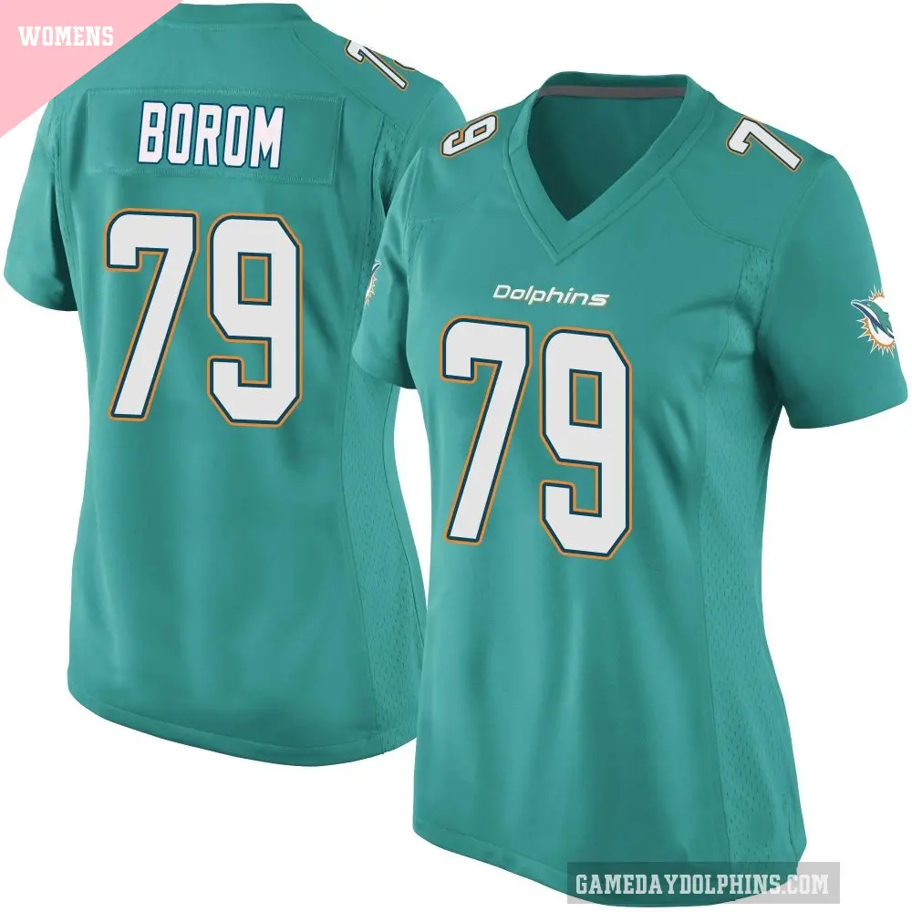 Women's Miami Dolphins ＃79 Larry Borom Aqua Game Team Color Jersey