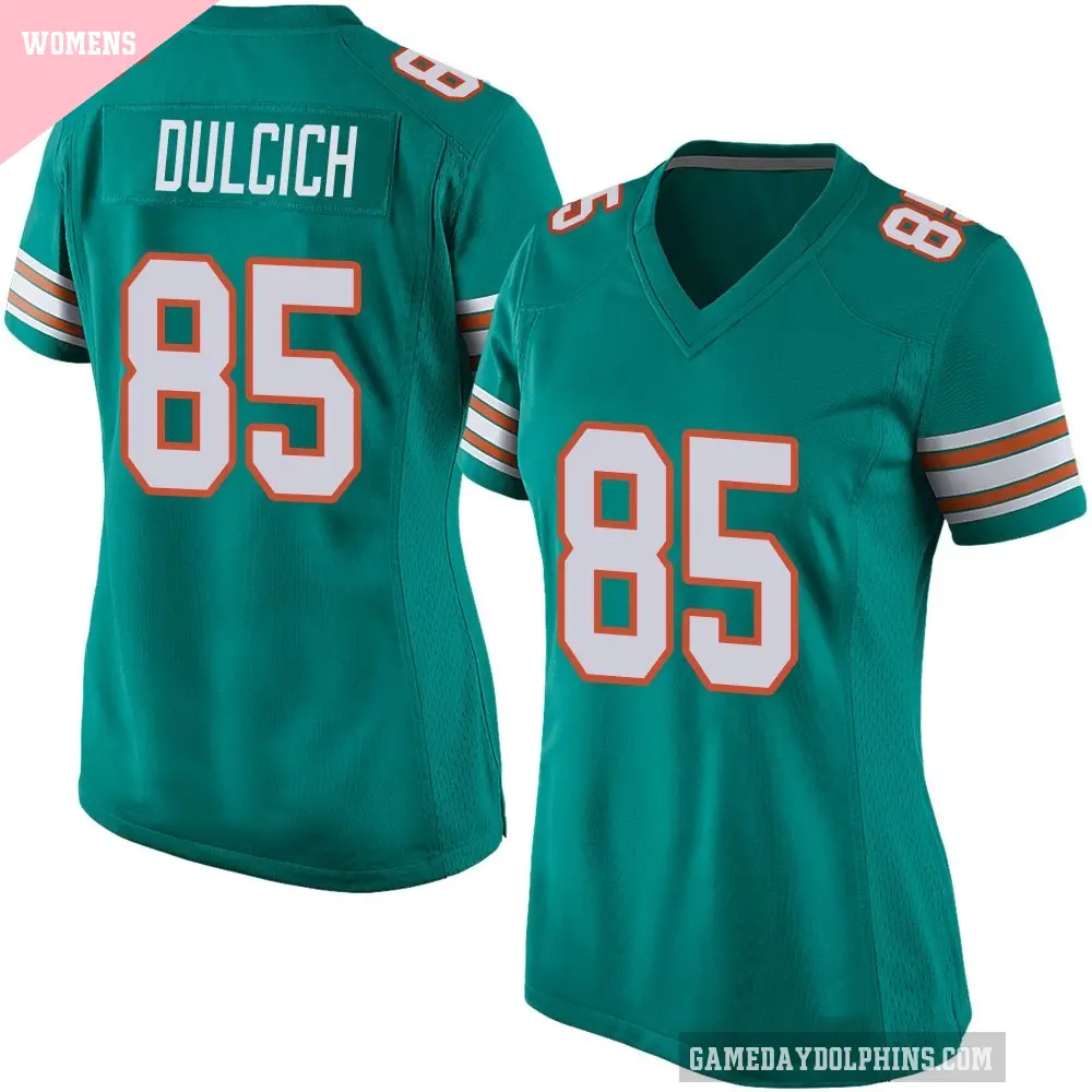 Women's Miami Dolphins ＃85 Greg Dulcich Aqua Game Alternate Jersey