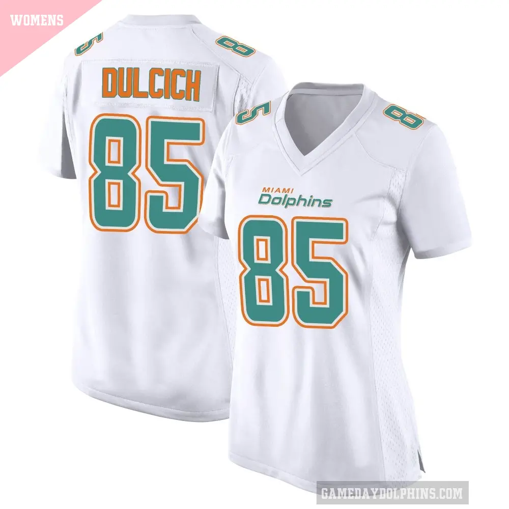 Women's Miami Dolphins ＃85 Greg Dulcich White Game Fashion Jersey