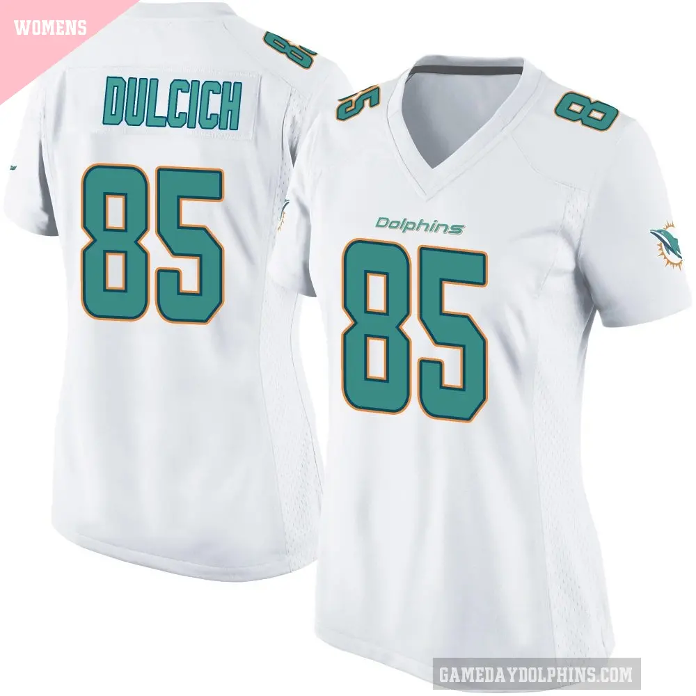 Women's Miami Dolphins ＃85 Greg Dulcich White Game Jersey