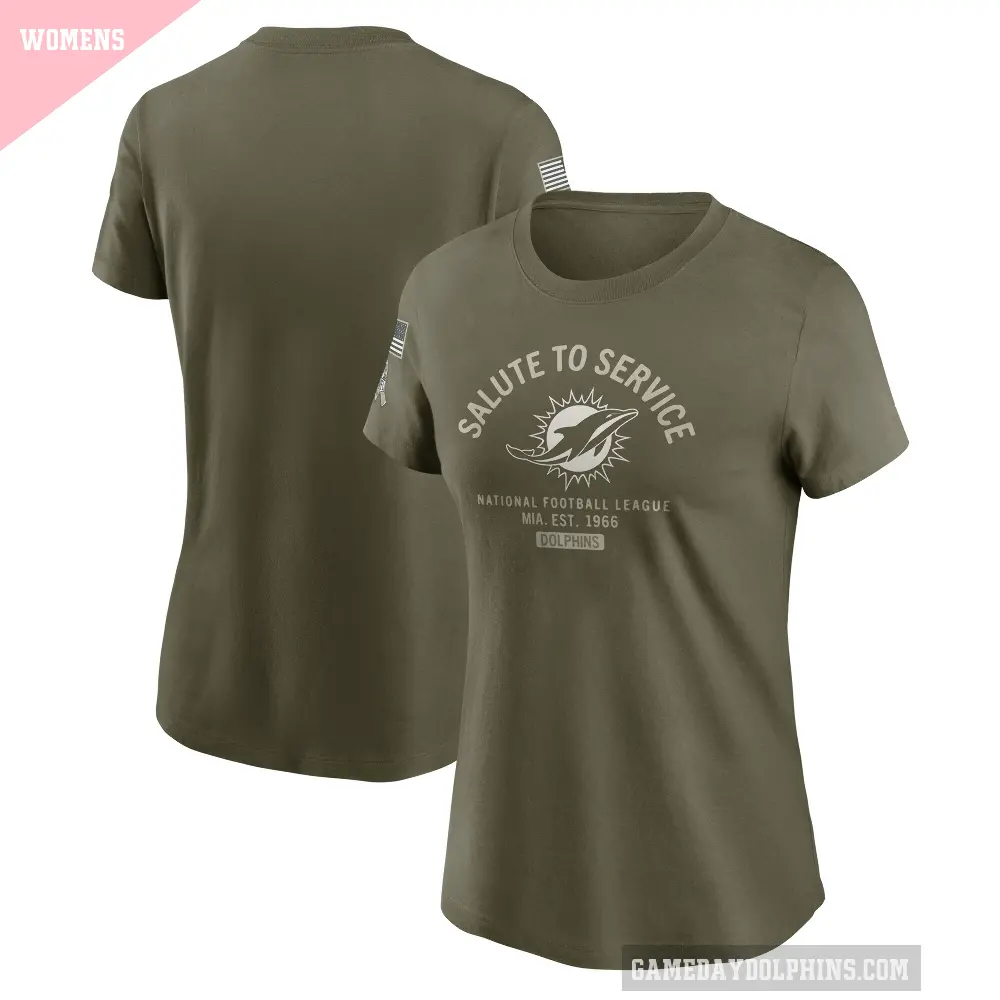 Women's Miami Dolphins Olive 2025 Salute to Service Sideline T-Shirt