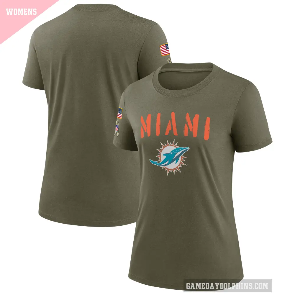Women's Miami Dolphins Olive Legend 2022 Salute To Service T-Shirt