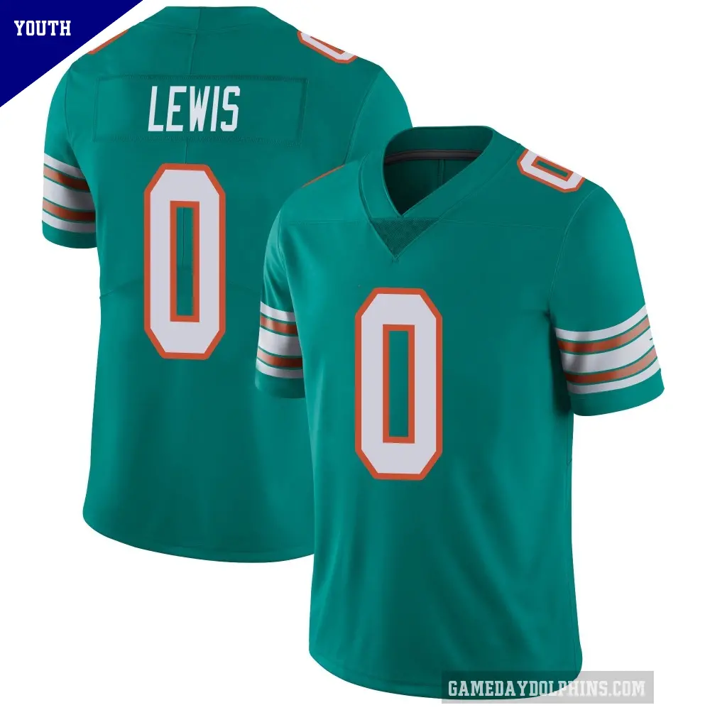 Youth Miami Dolphins ＃0 Clarence Lewis Aqua Limited Alternate Vapor Untouchable Jersey