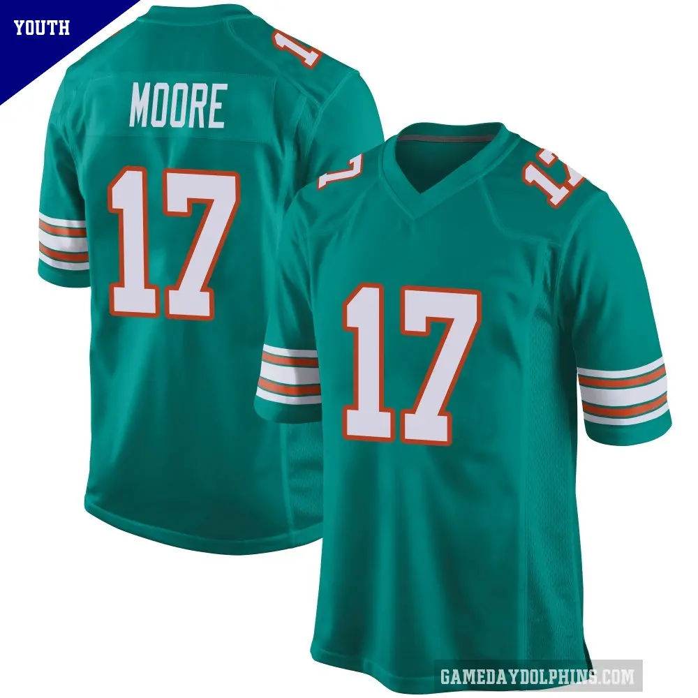 Youth Miami Dolphins ＃17 Trey Moore Aqua Game Alternate Jersey