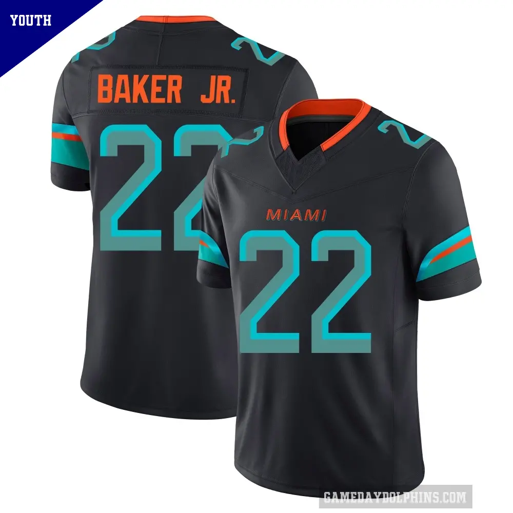 Youth Miami Dolphins ＃22 Darrell Baker Jr. Blue Limited Pitch 2025 Rivalries Collection Jersey