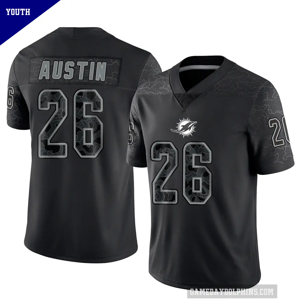 Youth Miami Dolphins ＃26 Alex Austin Black Limited Reflective Jersey