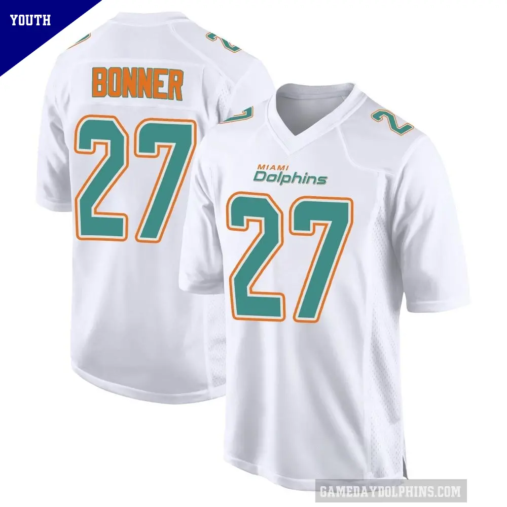 Youth Miami Dolphins ＃27 Ethan Bonner White Game Fashion Jersey