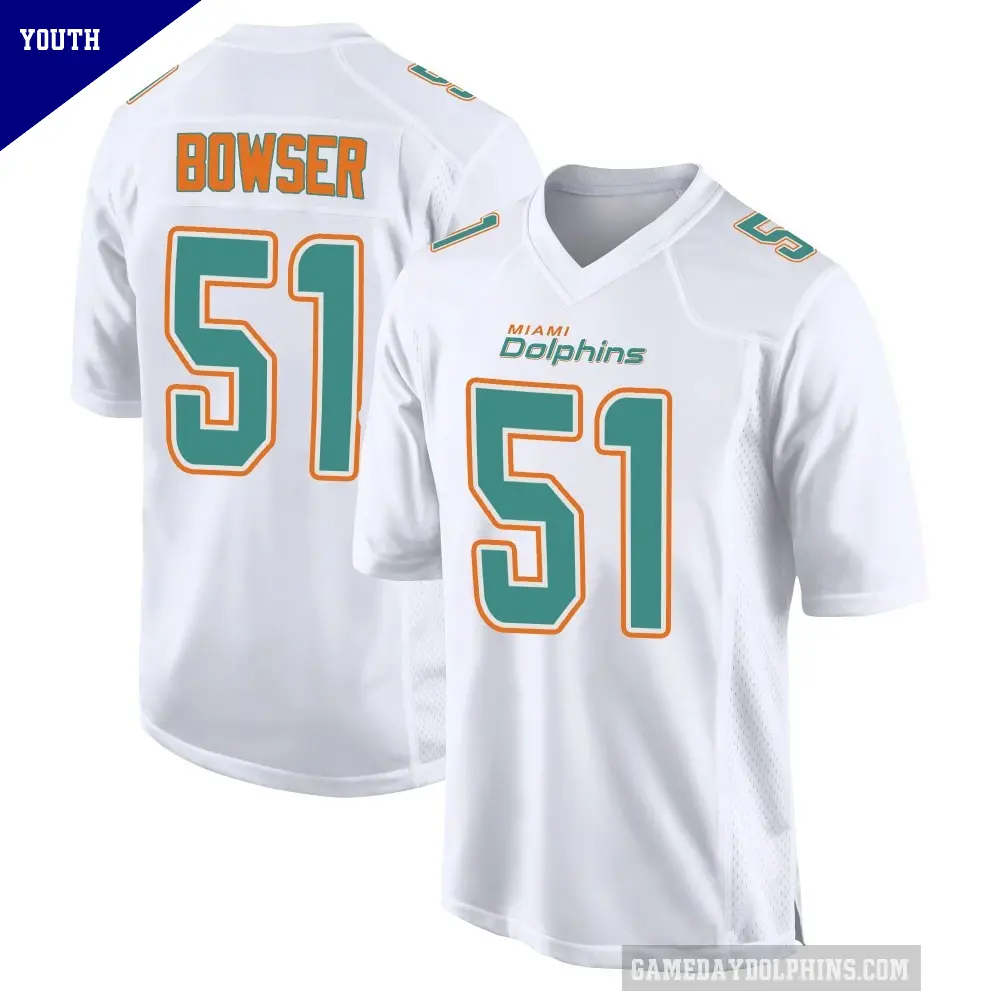 Youth Miami Dolphins ＃51 Tyus Bowser White Game Fashion Jersey