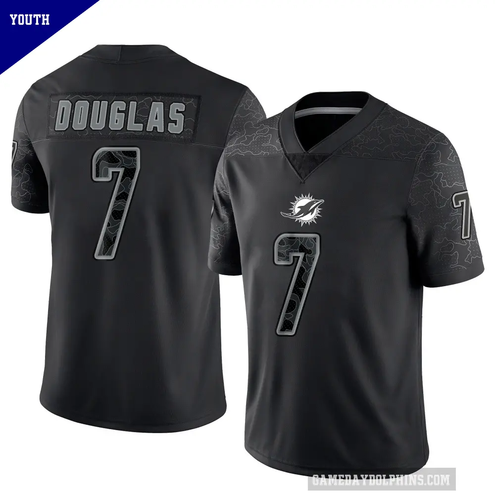Youth Miami Dolphins ＃7 Caleb Douglas Black Limited Reflective Jersey