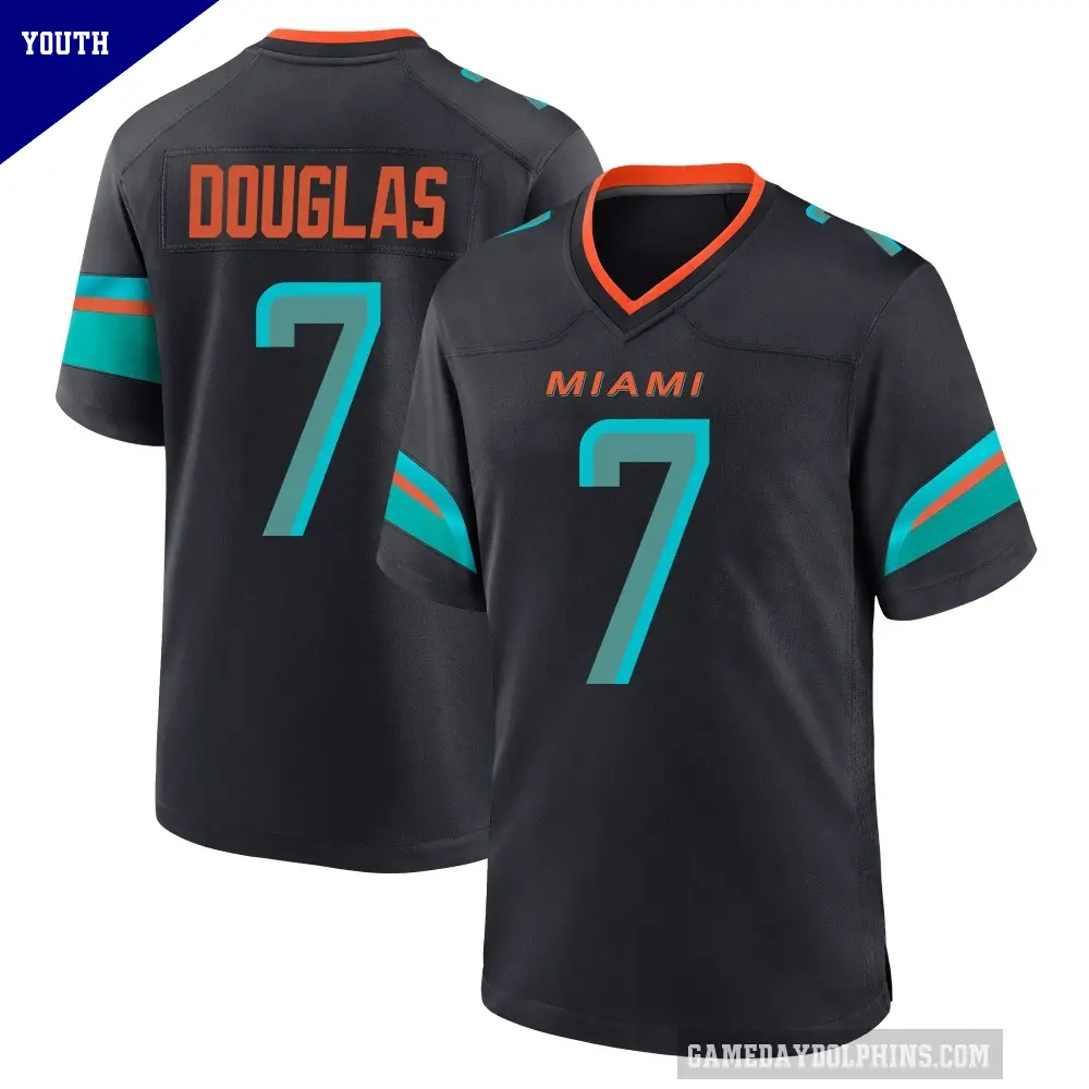 Youth Miami Dolphins ＃7 Caleb Douglas Blue Game Pitch 2025 Rivalries Collection Jersey