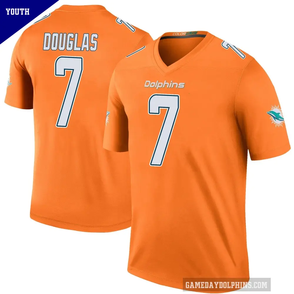 Youth Miami Dolphins ＃7 Caleb Douglas Orange Legend Color Rush Jersey