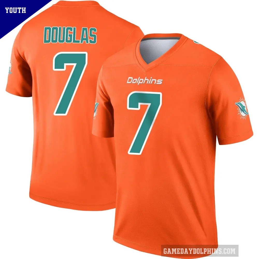 Youth Miami Dolphins ＃7 Caleb Douglas Orange Legend Inverted Jersey