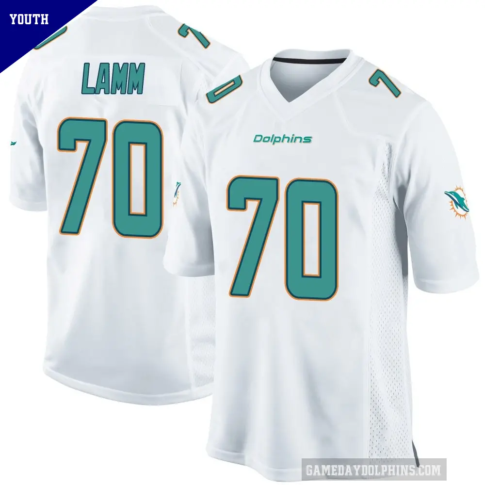 Youth Miami Dolphins ＃70 Kendall Lamm White Game Jersey