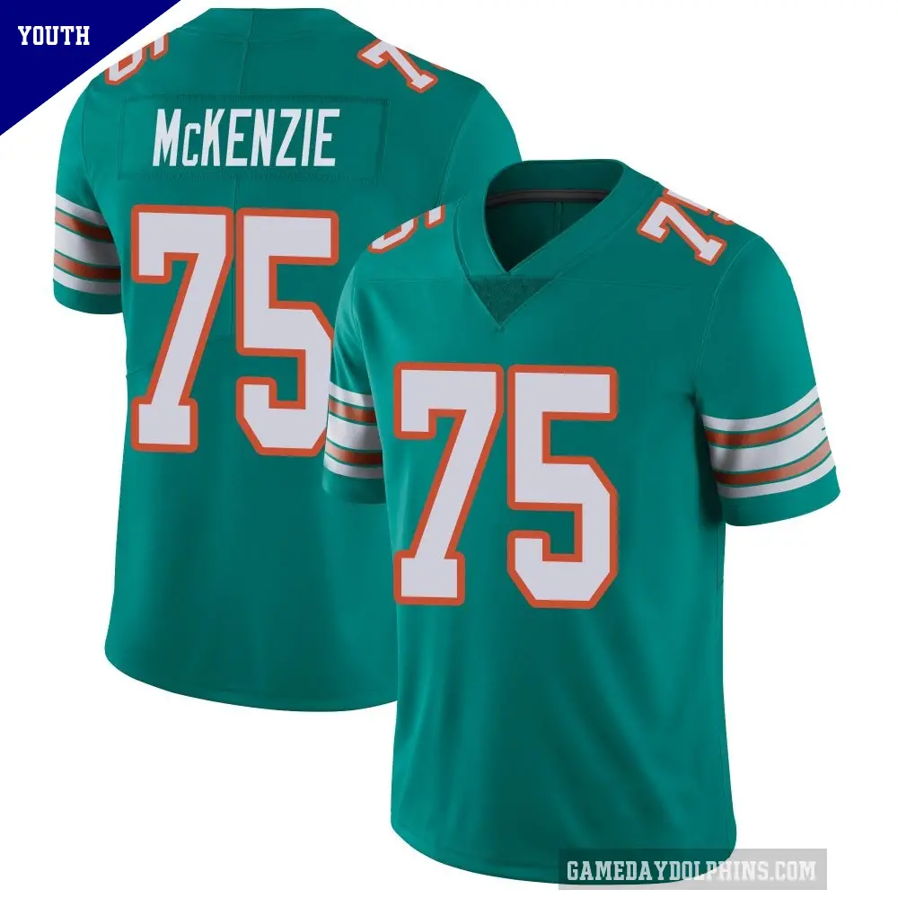 Youth Miami Dolphins ＃75 Jalen McKenzie Aqua Limited Alternate Vapor Untouchable Jersey
