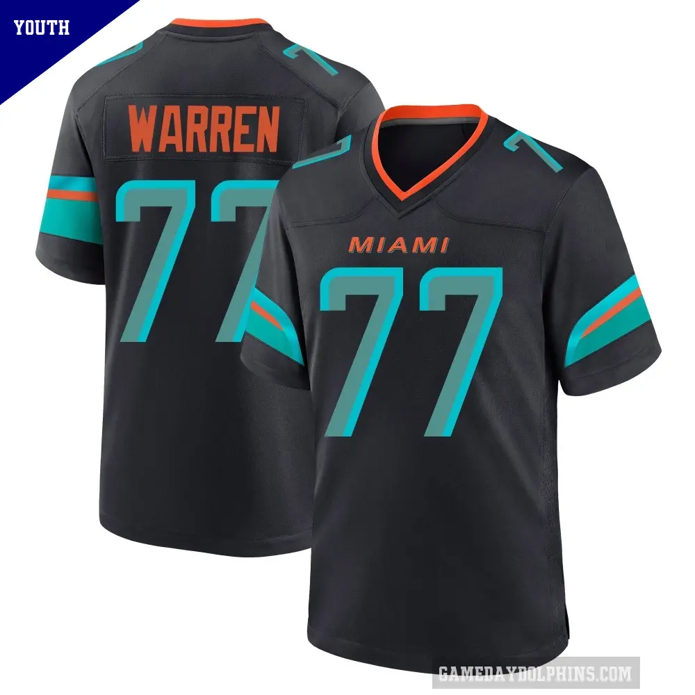 Youth Miami Dolphins ＃77 Carter Warren Blue Game Pitch 2025 Rivalries Collection Jersey