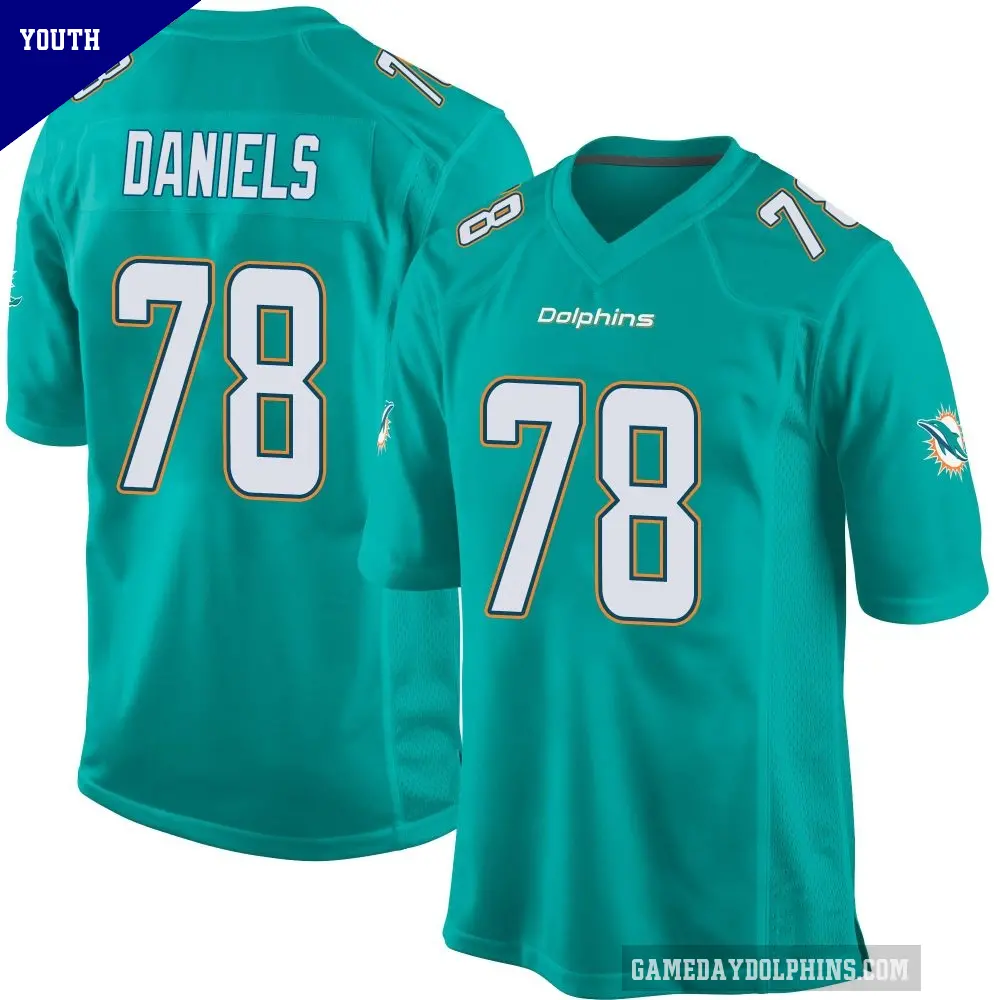 Youth Miami Dolphins ＃78 James Daniels Aqua Game Team Color Jersey