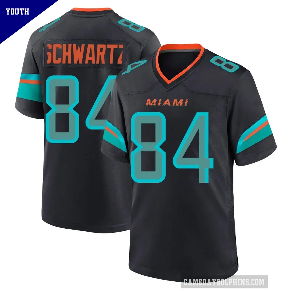 Youth Miami Dolphins ＃84 Anthony Schwartz Blue Game Pitch 2025 Rivalries Collection Jersey
